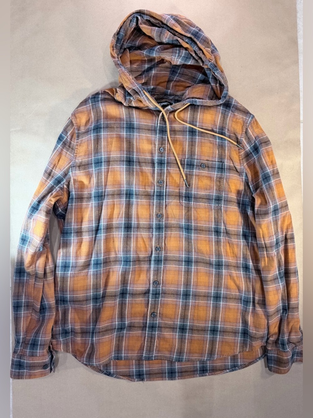Express Hooded Flannel Shirt Jacket – Men’s XL Plaid Button‑Up Shacket